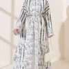 Striped Patterned Shawl Detailed Kimono Black - Afbeelding 2