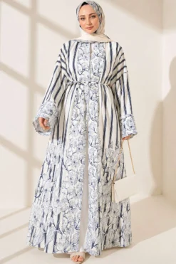 Alternatieve weergave van Striped Patterned Shawl Detailed Kimono Black