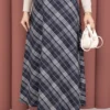 Striped Check Scuba Skirt Navy Blue - الصورة 2