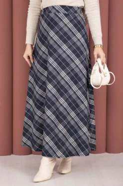 Alternative view of Striped Check Scuba Skirt Navy Blue