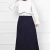 Striped Mevlana Modest Skirt Navy Blue