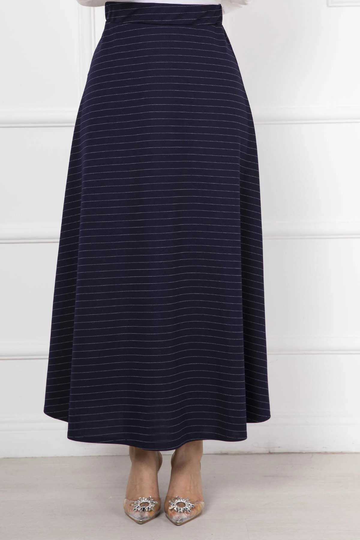 Striped Mevlana Modest Skirt Navy Blue - Afbeelding 2