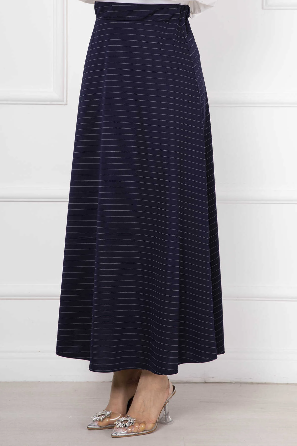 Striped Mevlana Modest Skirt Navy Blue - Afbeelding 3