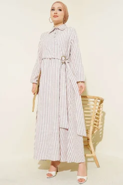 Alternative Ansicht von Striped Buckled Side-Tied Dress Brown