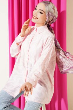 Jacquard Fringed Detail Shirt Pink