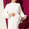 Embroidered Belted Chiffon Dress Ecru - Image 2