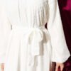 Embroidered Belted Chiffon Dress Ecru - Image 4