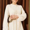 Embroidered Belted Chiffon Dress Cream - Image 2