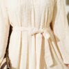 Embroidered Belted Chiffon Dress Cream - Image 4