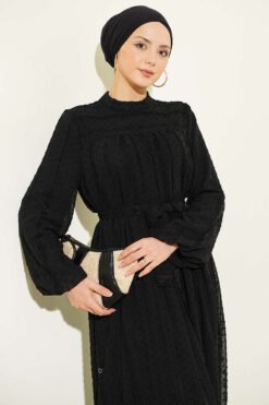 Vista alternativa de Embroidered Belted Chiffon Dress Black