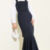 Thick Strap Patterned Dress Navy Blue