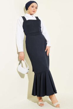 Thick Strap Patterned Dress Navy Blue