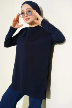 Heart Detail Basic Tunic Dark Navy
