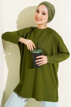 Heart Detail Basic Tunic Green