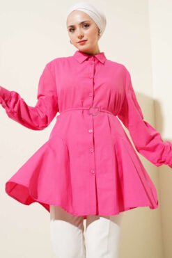 Shirt with Heart Buckle Belt Fuchsia