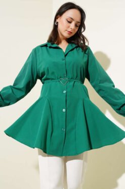 Shirt with Heart Buckle Belt Emerald