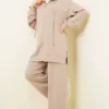 Hooded Low Shoulder Lounge Set Beige
