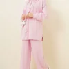 Hooded Low Shoulder Lounge Set Pink