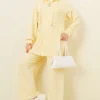 Hooded Low Shoulder Lounge Set Yellow