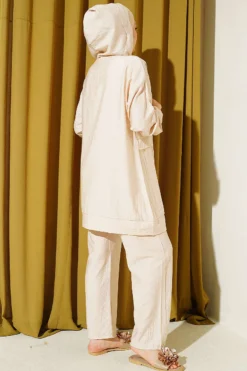 Alternative view of Hooded Mini Stone-Embellished Two-Piece Set Beige
