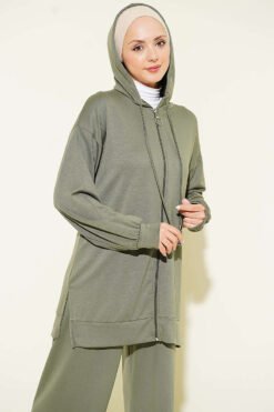Alternative Ansicht von Hooded Low Shoulder Lounge Set Khaki