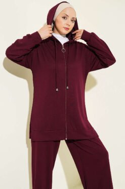 Alternative Ansicht von Hooded Low Shoulder Lounge Set Plum