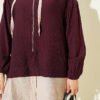 ⁦Hooded Detailed Two-Piece Set Burgundy⁩ - الصورة ⁦4⁩