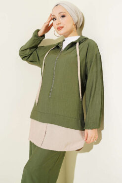 Alternative view of Hooded Detailed Two-Piece Set Khaki