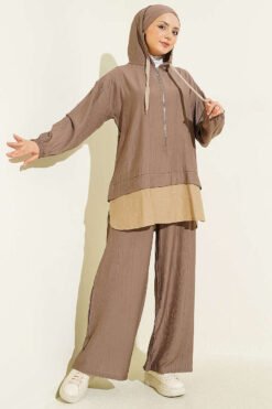 Hooded Detailed Two-Piece Set Mink
