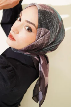 Mixed Pattern Bamboo Crepe Scarf Brown
