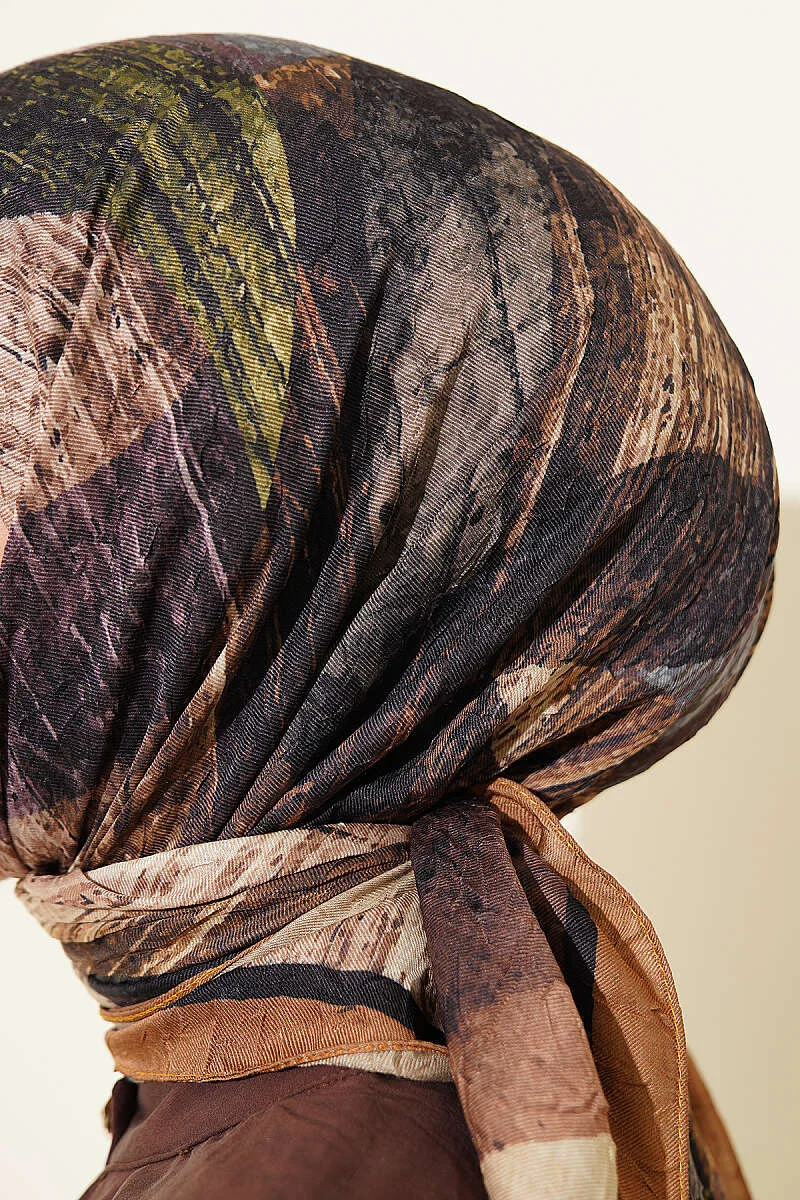 Mixed Pattern Bamboo Crepe Scarf Mustard - Afbeelding 4
