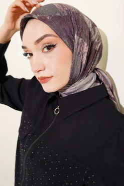 Mixed Pattern Bamboo Crepe Scarf Stone