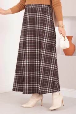 Alternative view of Square Pattern Scuba Skirt Brown