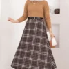 Square Pattern Scuba Skirt Brown - immagine 4