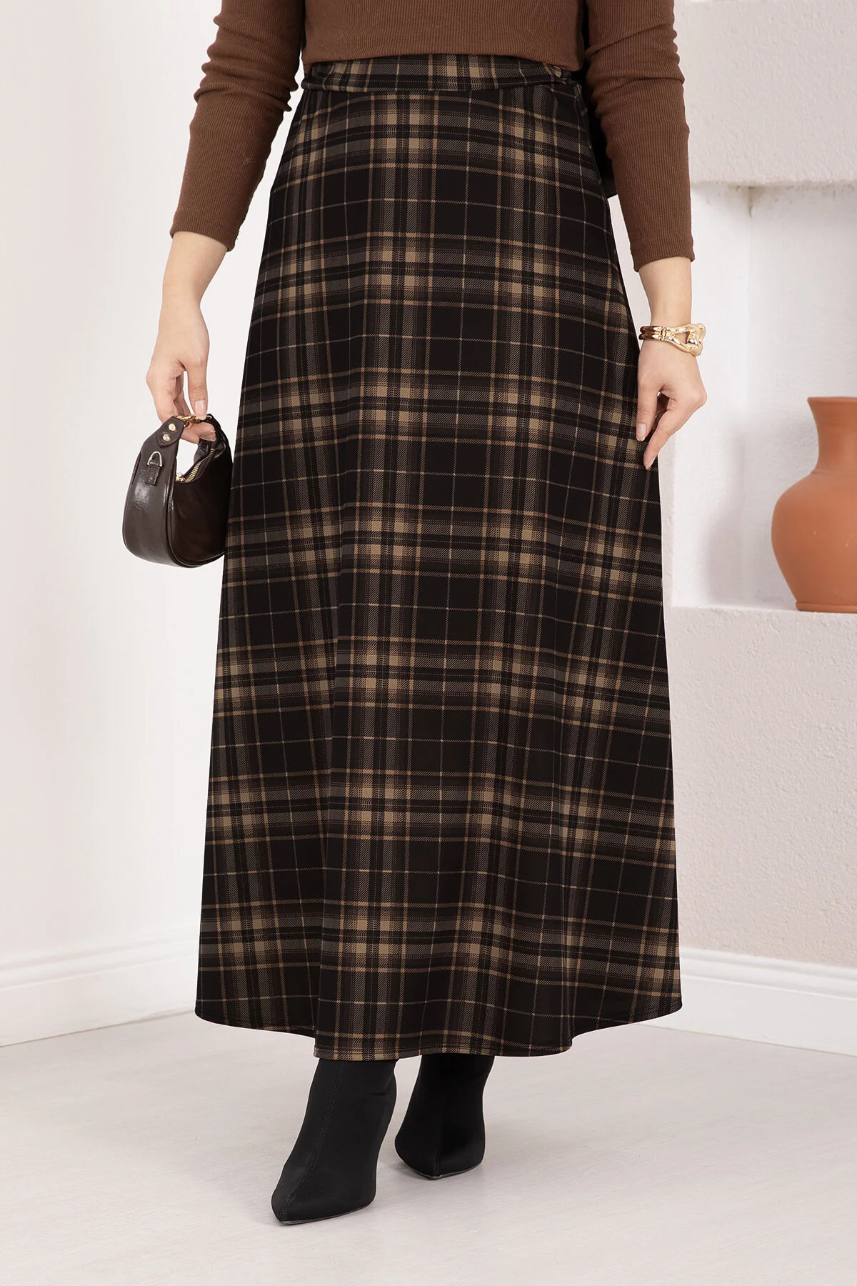 Square Pattern Scuba Skirt Black - الصورة 2