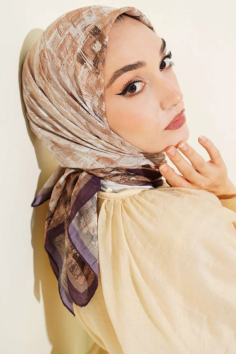 Checkered Bamboo Crinkle Scarf Plum - Imagen 2