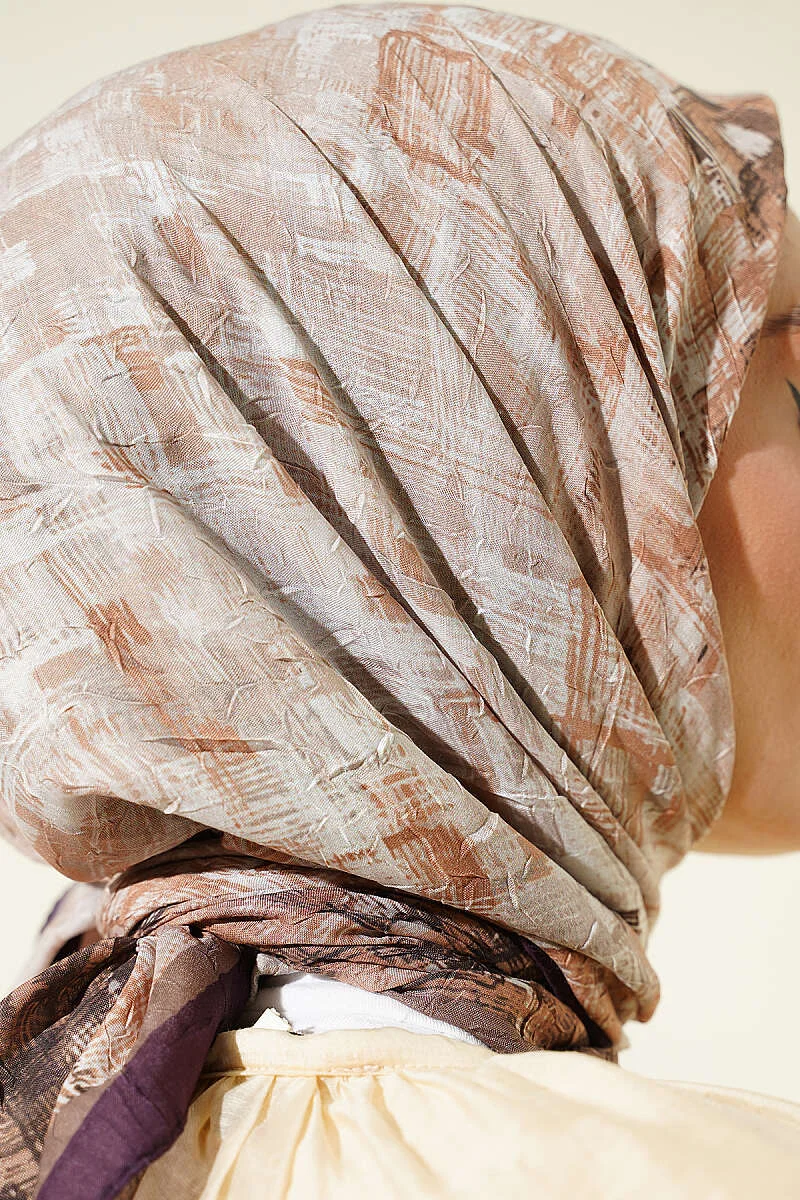 Checkered Bamboo Crinkle Scarf Plum - Imagen 4