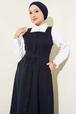 Vista alternativa di Square Neck Pocket Dress Navy Blue