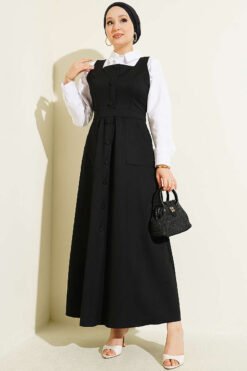Square Neck Pocket Dress Black