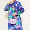 Mixed Pattern Hidden Button Shirt Purple