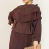 Layered Blouse and Skirt Set Brown - Imagen 2