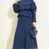 Layered Blouse and Skirt Set Navy Blue