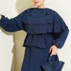 Layered Blouse and Skirt Set Navy Blue – Image 2