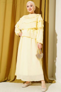 Layered Blouse and Skirt Set Yellow