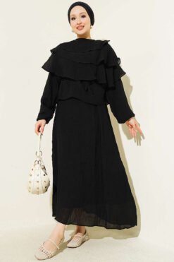 Layered Blouse and Skirt Set Black