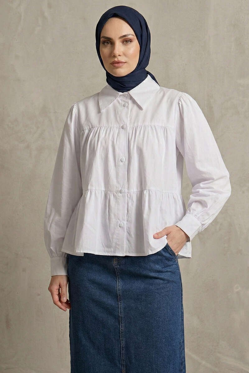 Tiered Drawstring Shirt White