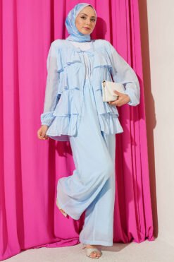 Layered Ruffled Tie Strap Two-Piece Set Baby Blue