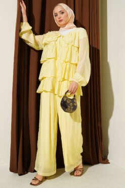 Layered Ruffled Tie Strap Two-Piece Set Yellow