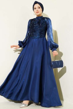 Layered Corset-Look Dress Navy Blue