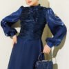 Layered Corset-Look Dress Navy Blue - immagine 2